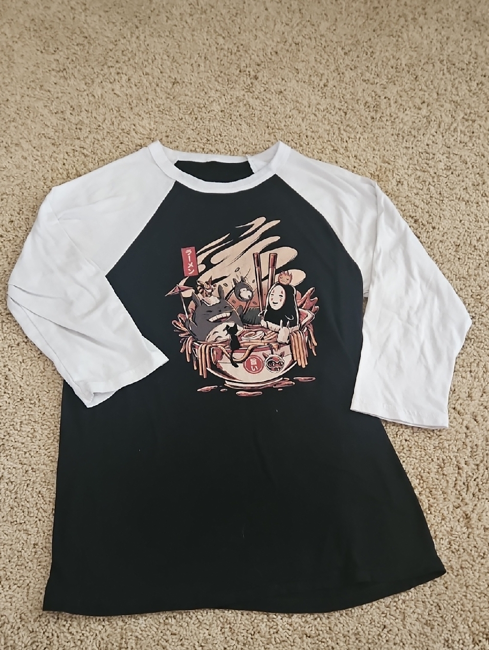 Black & White Studio Ghibli Ramen Raglan Shirt- Medium